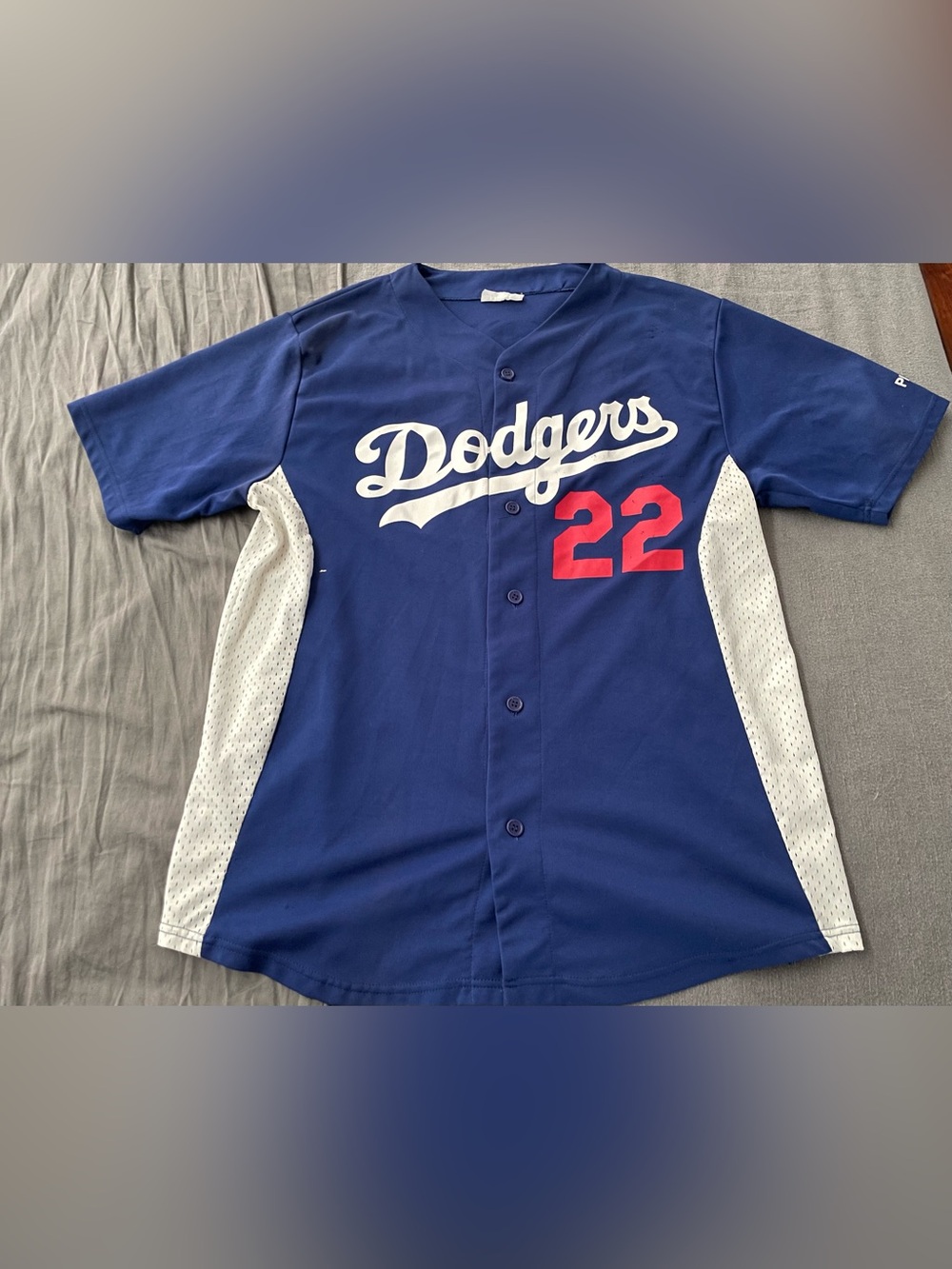 Dodgers Blue Button-Front Baseball Jersey Kershaw 22